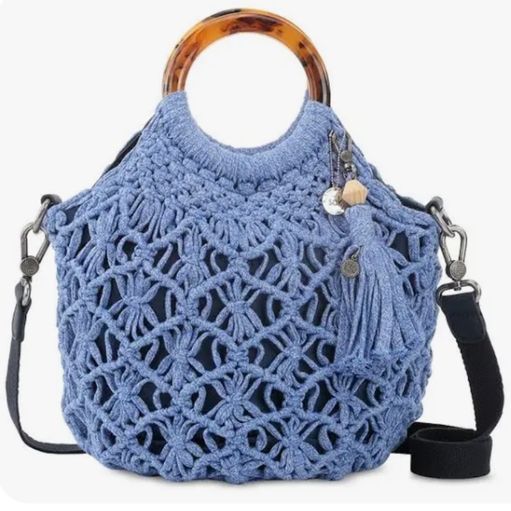 The Sak Blue Textured Crossbody Bag with Bamboo Handles